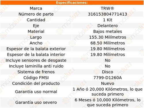 Balatas Bajos Metales Delanteras Bmw 745i 02/05 Foto 2