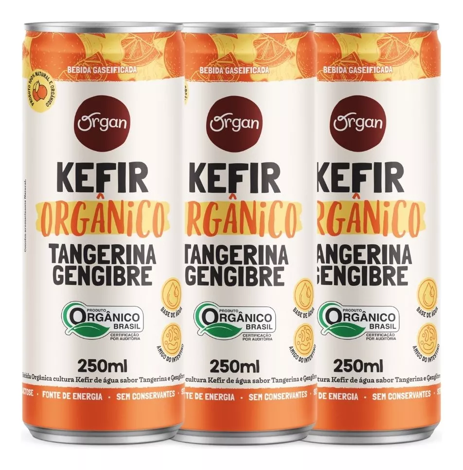 Kit 3 Kefir Orgânico Tangerina Gengibre Levedura Probiótico 