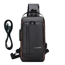 Bolsa Masculina Pochete Transversal Couro Impermeável Usb