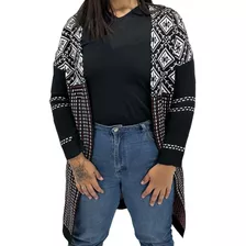 Cardigan Feminino Alongado Tricô Estampado