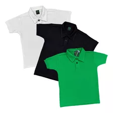 Polo Camisa Infantil Kit 3 Peças Camiseta Criança Do 1 Ao 16