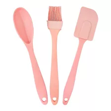 Set Espátula Cuchara Pincel Utensilio X 3 Colores Pastel -cc