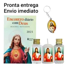 Kit Livro Encontro Diário Com Deus 2023 Com Vela Água E Sal Para Abençoar + Lindo Chaveiro Do Sagrado Coração De Jesus - Sagrado Coração De Jesus Eu Confio Em Vós Jesus E Maria Eu Vos Amo Salvai Almas