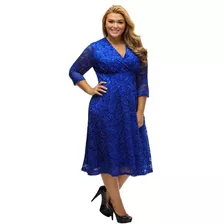 Vestido Plus Size Renda Madrinh Festa Azul Moda Batizado #24