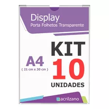 Kit Com 10 Displays De Parede Porta Folha A4 Petg + Adesivo