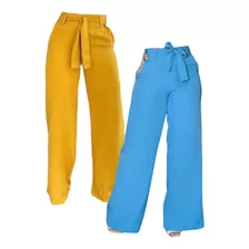 Kit Com 2 Pantalonas Casual Chique No Crepe De Seda Forrada