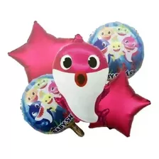 Kit Balão Metálico Baby Shark Rosa Festa Aniversário 5 Peças