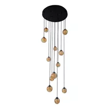 Lustre Pendente Orbe 12 Globos Conhaque Base Redonda Escadas