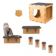 Brinquedo De Gatos Kit 7 Pçs Nichos Degraus Prateleiras Mdf Cor Cru