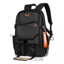 Mochila Bolsa Usb Notebook 15,6 Impermeável Emborrachada Cor Preto Desenho Do Tecido Liso