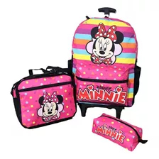 Kit Mochila Escolar De Rodinha Minnie Meninas