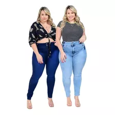 2 Calça Plus Size Feminina Jeans Cintura Alta Promoção Lycra