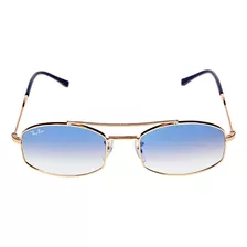 Óculos De Sol Feminino E Masculino Rb3719 Cor Polido Ouro Rosado Lente Oval Azul-claro Ray-ban
