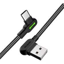 Cabo Carregador Usb Led Type-c 90º 2.4a 50cm - Preto