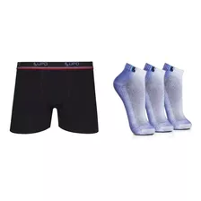 3 Cuecas Lupo Algodão Boxer Masculina Adulto 3 Pares Meias 