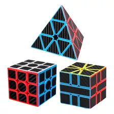 Paquete 3 Cubos Rubik 3x3 Pyramid Sq1 Cobra Fibra Carbono