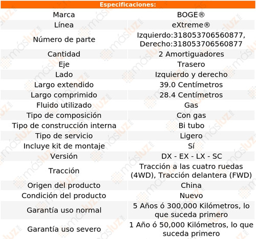 Kit 2 Amortiguadores Gas Tras Element L4 2.4l 03/11 Boge Foto 2