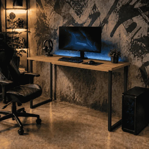 Mesa Para Pc Gamer Industrial - Mdf E Metal Klm Amadeirado