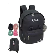 Mochila Escolar Grande Moda Cat Reforcada Com Pompom Sa002