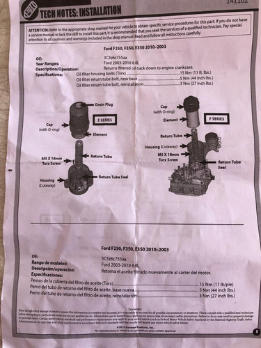 Torre Base Filtro De Aceite Ford 6.0 6.4 Diesel Power Stroke Foto 3