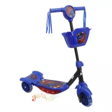 Patinete Infantil 3 Rodas Luz Led Com Cesto Música Regulável Cor Azul Carro