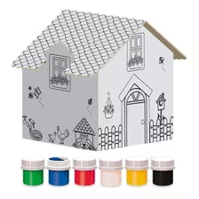 Brinquedo Infantil Kit Pintura Casinha P/ Colorir + Tinta