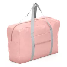 Bolsa De Viagem Dobrável Em Poliéster E Nylon Cor Rosa Liso