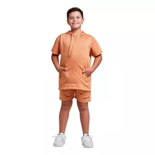 Conjunto Infantil Menino Camisa Canguru E Shorts Moletom