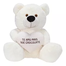 Urso Pelúcia 50cm Fofuxo Com Coração Bordado Presente 