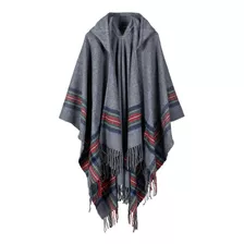 Poncho Tipo Capa Con Capucha Tejido Nuevo A Rayas Para Mujer