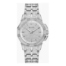 Relógio Bulova Octava 96l305 Crystals Original Lady Strap Color Silver Bezel Color Prata Cor De Fundo Prata