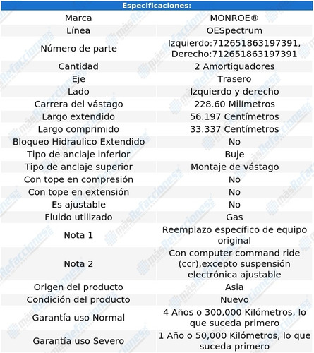 Par Amortiguadores Traseros Gas Oespectrum Achieva 92-94 Foto 3