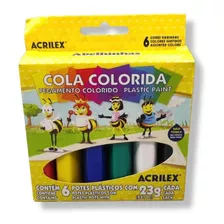 Cola Colorida Tinta Plastica Acrilex Escolar Kit 6 Cores