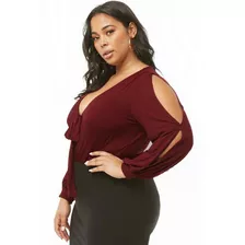 Blusa Roupa Feminina Body Decotado Manga Longa Plus Size