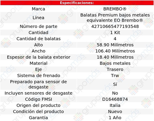 Balatas Bajos Metales Tra Mercedes-benz A200 13 Al 17 Brembo Foto 4