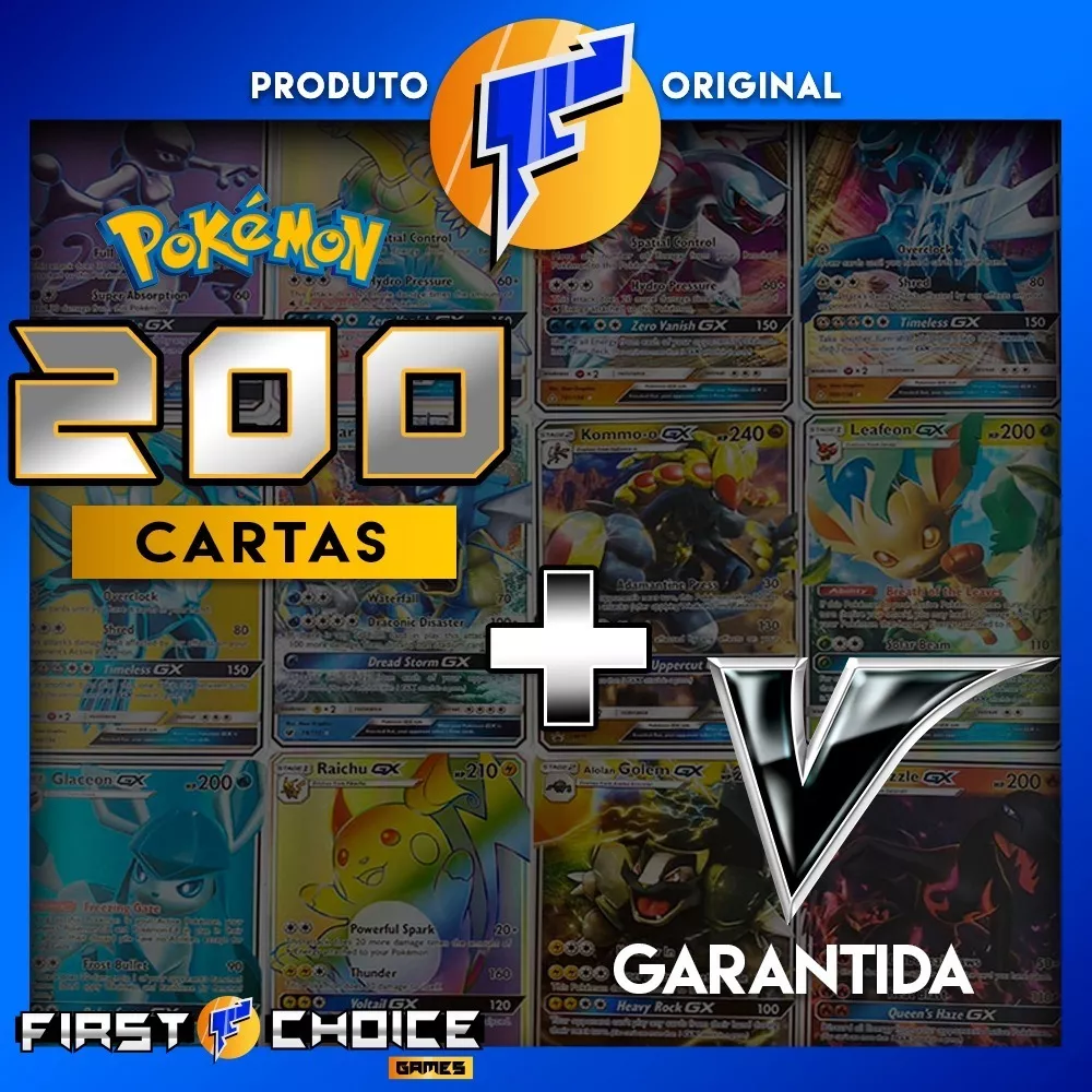Kit Lote Pokémon 200 Cartas + V + Lendário + Brinde Top