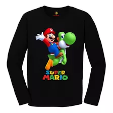 Remera Adulto Mario Bros Mangas Largas 100% Algodón