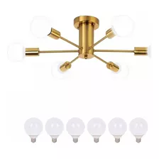 Lámpara Techo Colgante Industral Oro C/ 6 Bombillas Luz E27