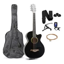 Guitarra Acústica Femmto Ag002 Con Accesorios Para Diestros Color Negro Arce Brillante