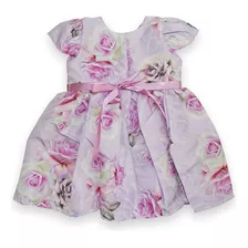 Vestido Floral Bebê Infantil Com Laço De Cetim Tamanho 1-2-3