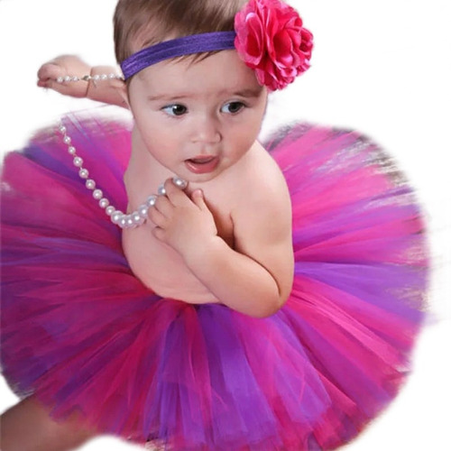 Saia Tutu Bailarina + Tiara Foto Bebê Newborn Pink E Violeta