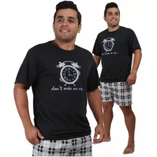 Pijama Curto Masculino Verão Blusa De Manga E Short Pai 