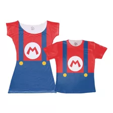 Kit Personalizado Camiseta E Vestido Super Mario Vermelho 