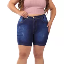 Shorts Jeans Feminino Plus Size Cintura Alta Lycra 