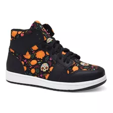 Tenis Negro Calaveras Y Cempasúchil Día De Muertos Hi Top