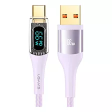 Cabo Usb A Pra Tipo C 6a 66w 1.2metros Púrpura Usams