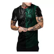 Camiseta Masculina Longline Oversized Verde Escuro Crocodilo