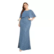 Vestido Elegante Fiesta Largo Manga Capita Dama Curvy Sirena