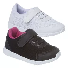 Kit 2 Pares Tenis Infantil Feminino Menina Escolar Velcro