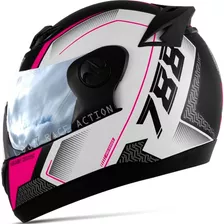 Capacete Feminino Rosa Fechado Pro Tork + Viseira Espelhada